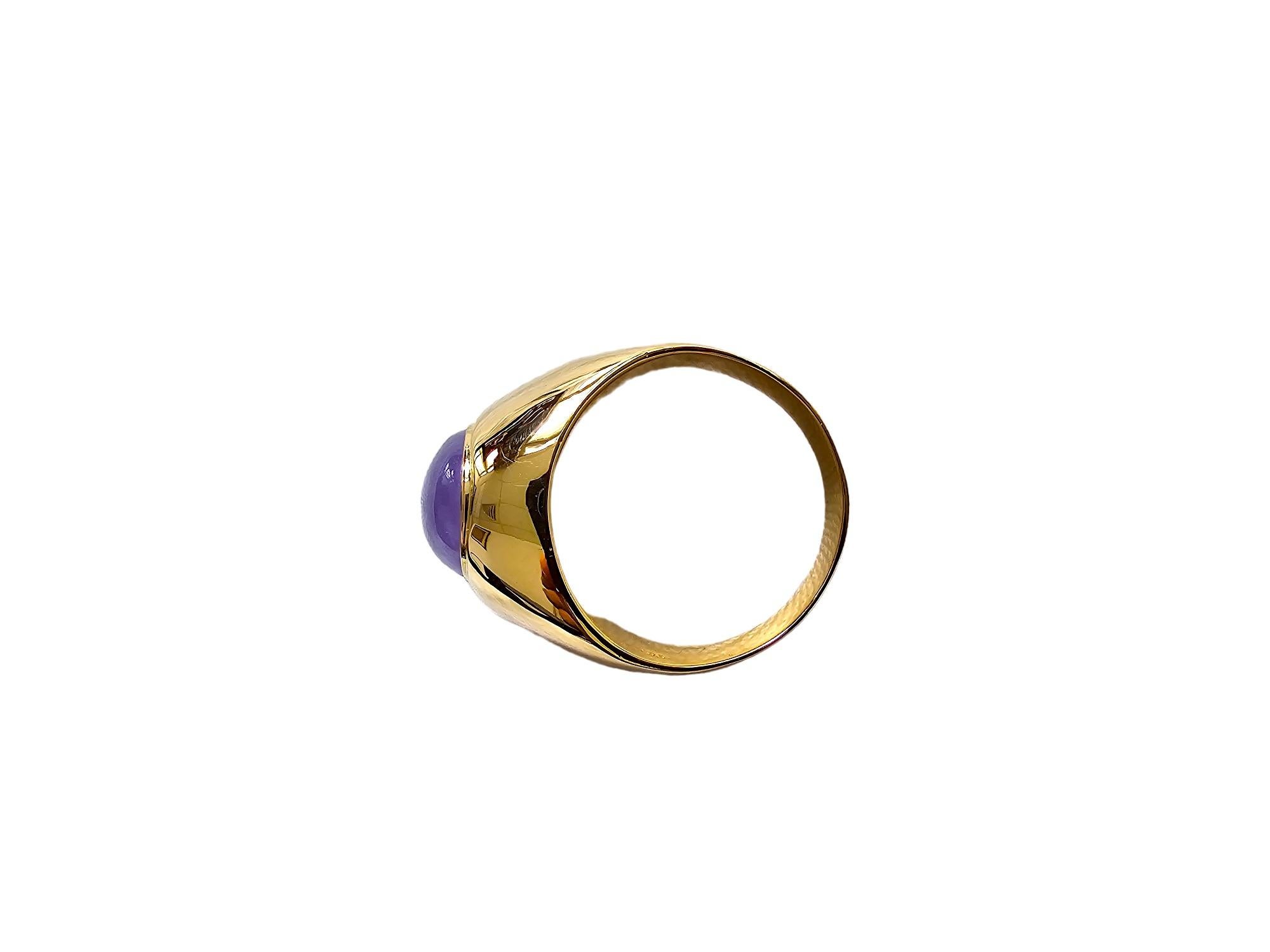 Anyang Royal Purple Cabochon (B/C) Jade Ring (with 14K Solid Yellow Gold) For Sale 6