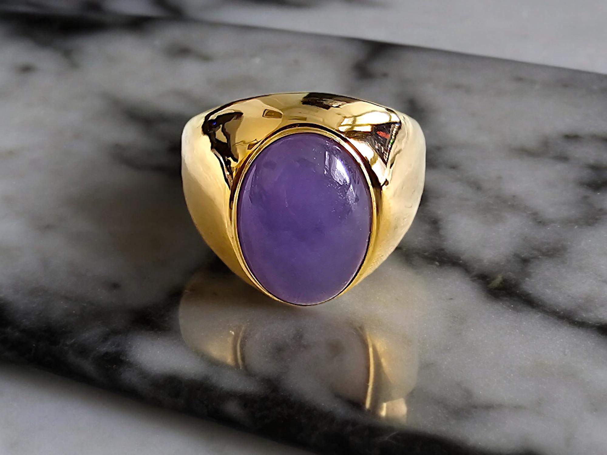 Anyang Royal Purple Cabochon (B/C) Jadeite Jade Ring (with 14K Solid Yellow Gold) Made in Hong Kong

The ‘Anyang Royal Purple Jade Ring’ symbolizes the ancient Chinese city of Anyang, the birthplace of Chinese civilization 3000 years ago. This