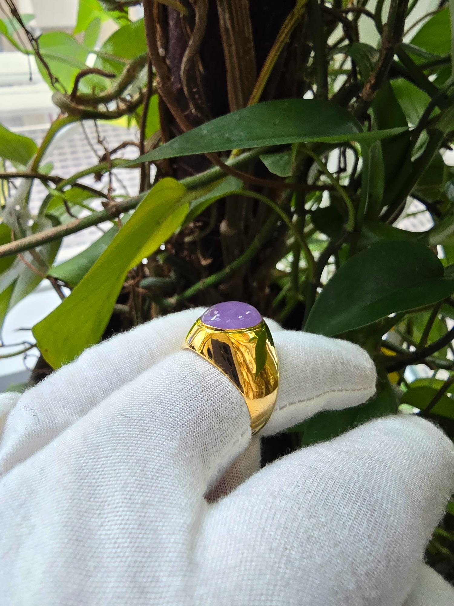 Anyang Royal Purple Cabochon (B/C) Jade Ring (with 14K Solid Yellow Gold) For Sale 1