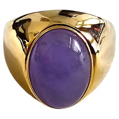 Anyang Royal Purple Cabochon (B/C) Jade Ring (with 14K Solid Yellow Gold)
