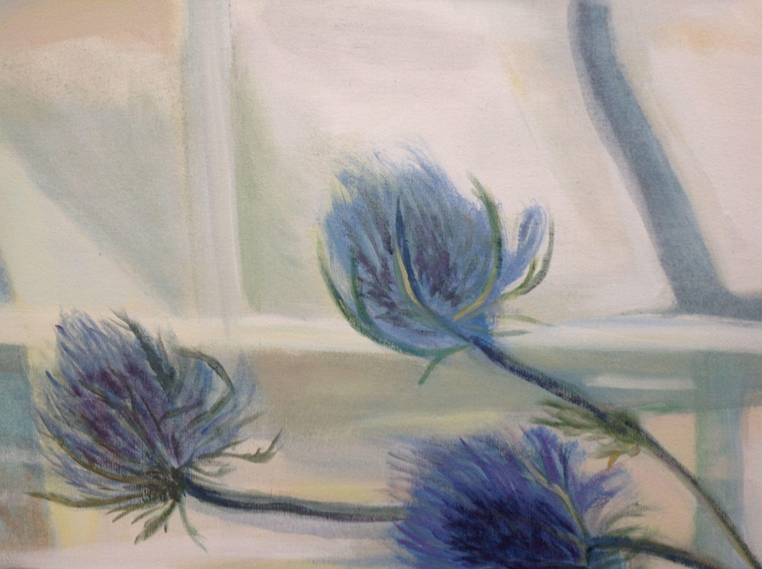 Tulipe bleue et jaune, peinture, acrylique sur toile en vente 2