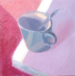 Tasse de thé et rayon de lumière, peinture, acrylique sur panneau de bois