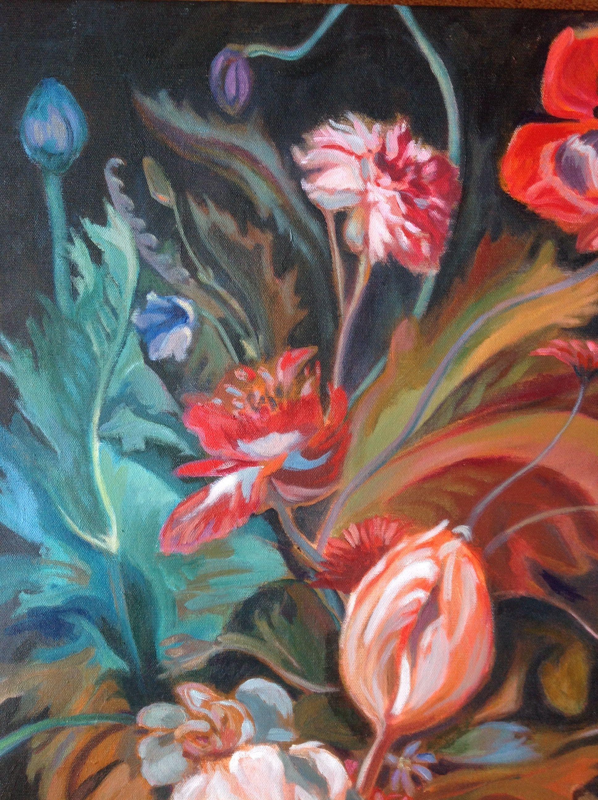 Flowers on Black #2, Painting, Acrylic on Canvas For Sale 1