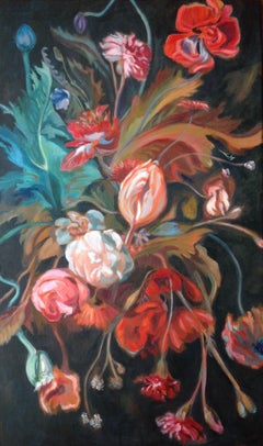 Flowers on Black #2, Painting, Acrylic on Canvas