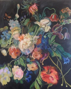 Flowers on Black, Painting, Acrylic on Canvas