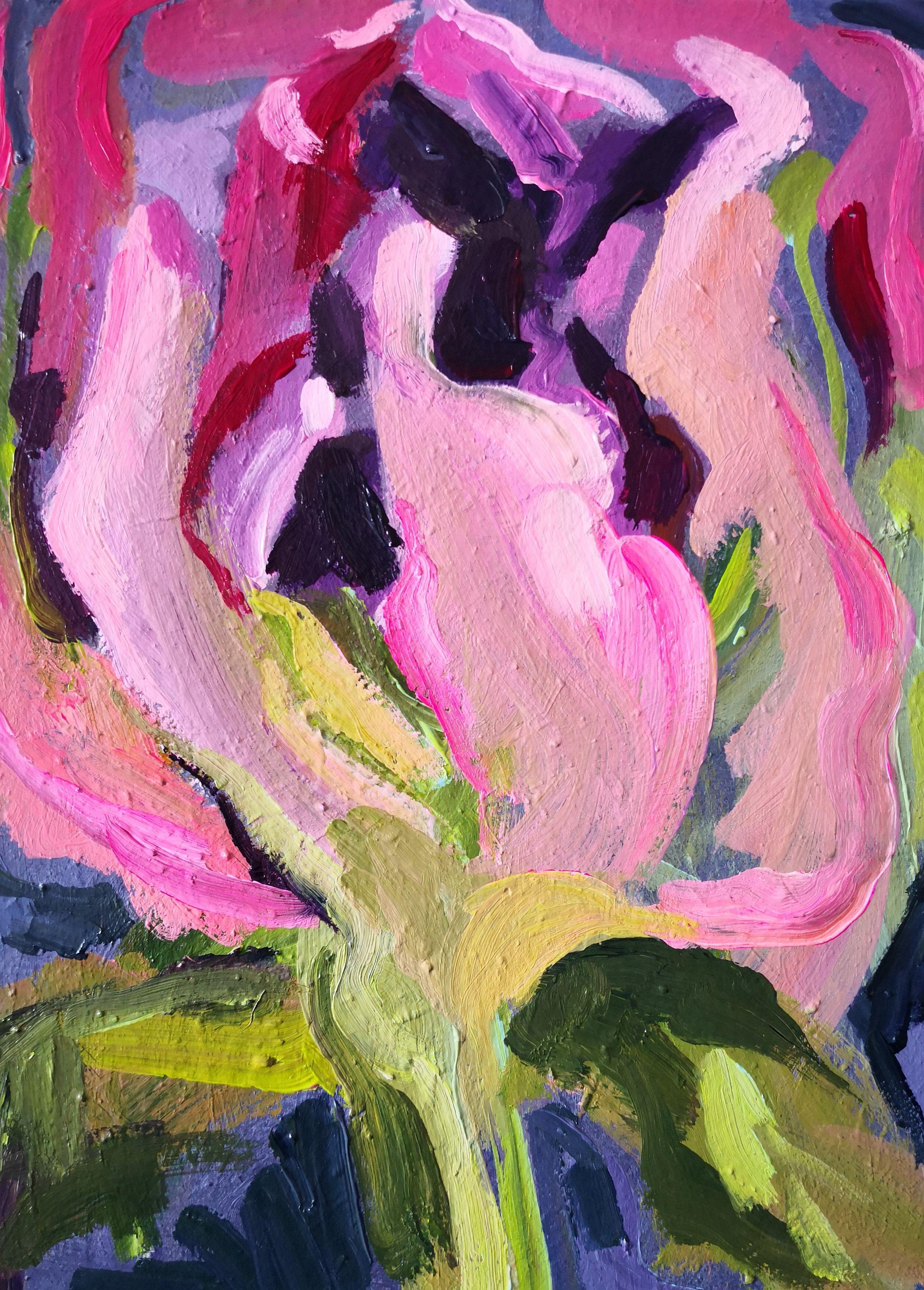 Piccola Peonia, Pittura, Acrilico su tela - Painting di Anyck Alvarez Kerloch