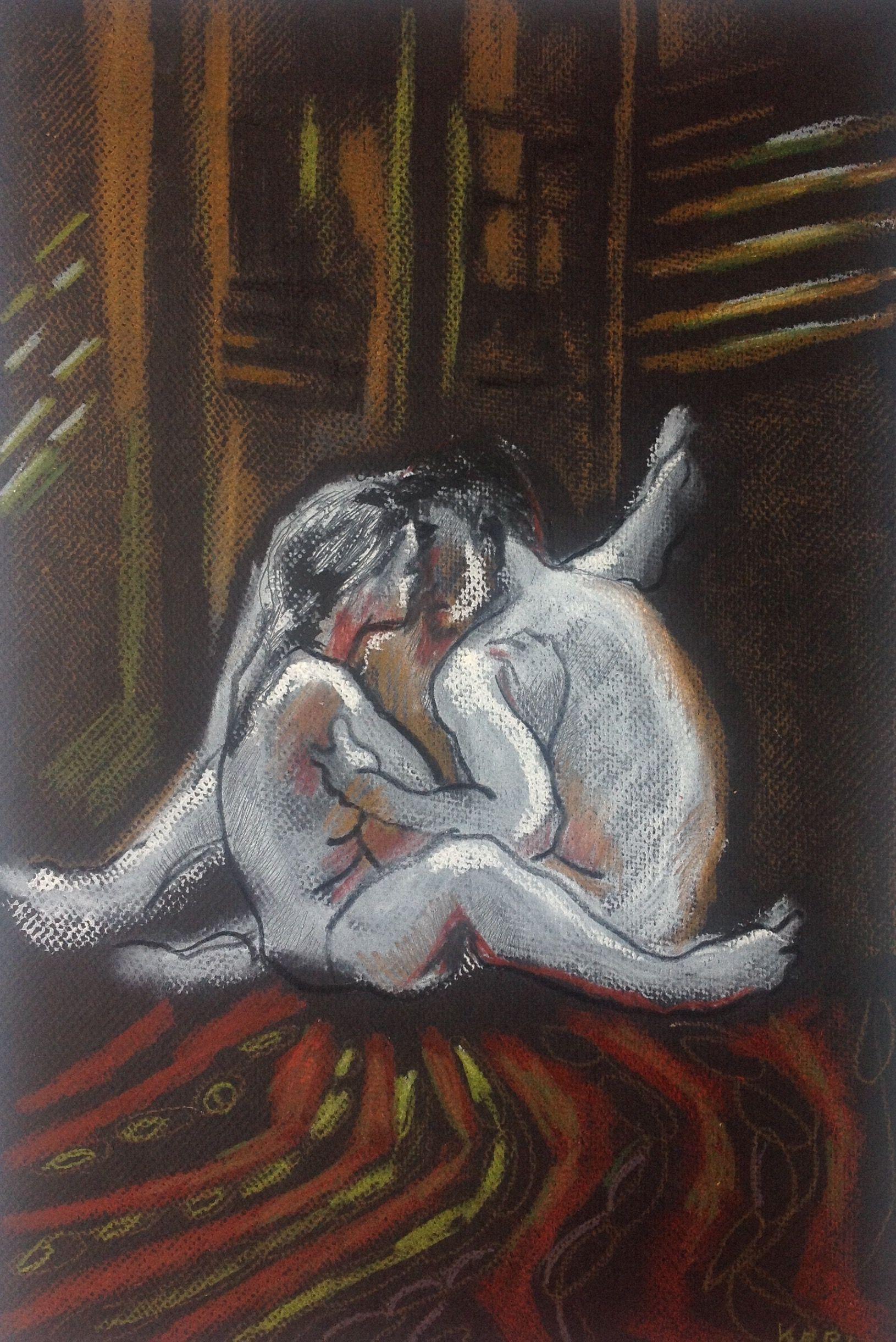 Painting with oil pastels. Belongs to a series Based on the subject of intimate relationships. :: Painting :: Contemporary :: This piece comes with an official certificate of authenticity signed by the artist :: Ready to Hang: No :: Signed: Yes ::