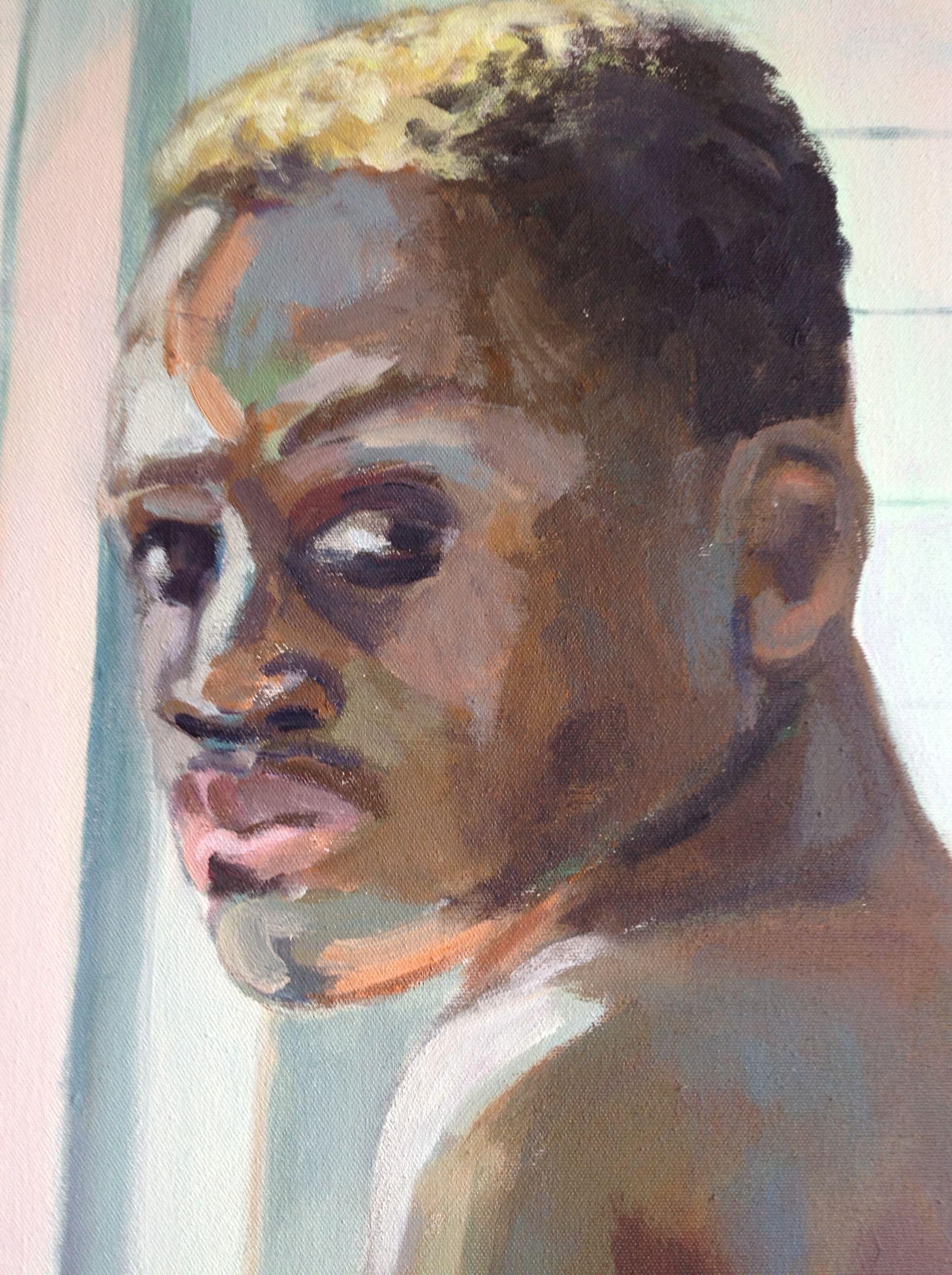 Uomo alla finestra, Pittura, Acrilico su tela in vendita 1