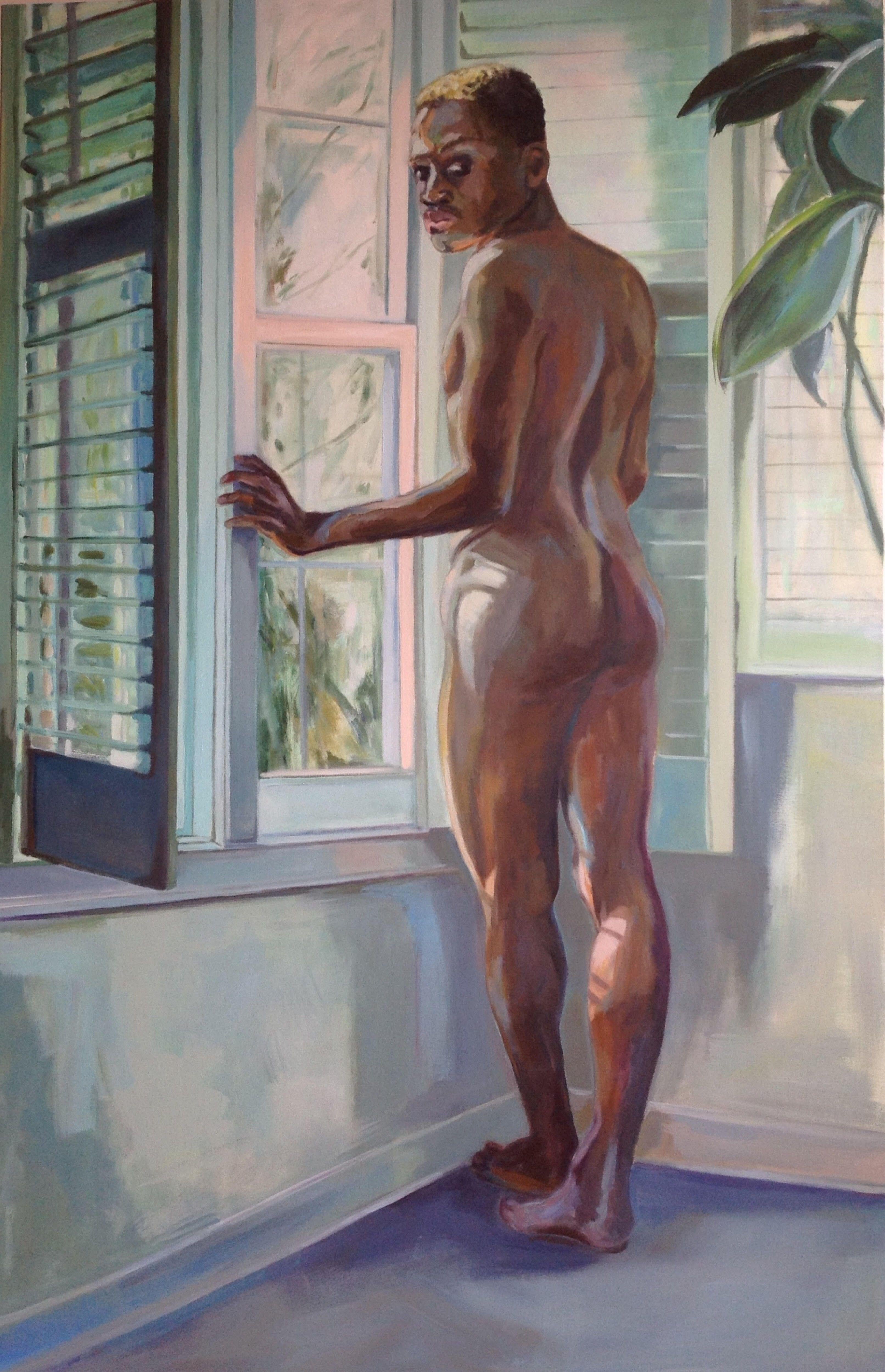 Uomo alla finestra, Pittura, Acrilico su tela - Painting di Anyck Alvarez Kerloch