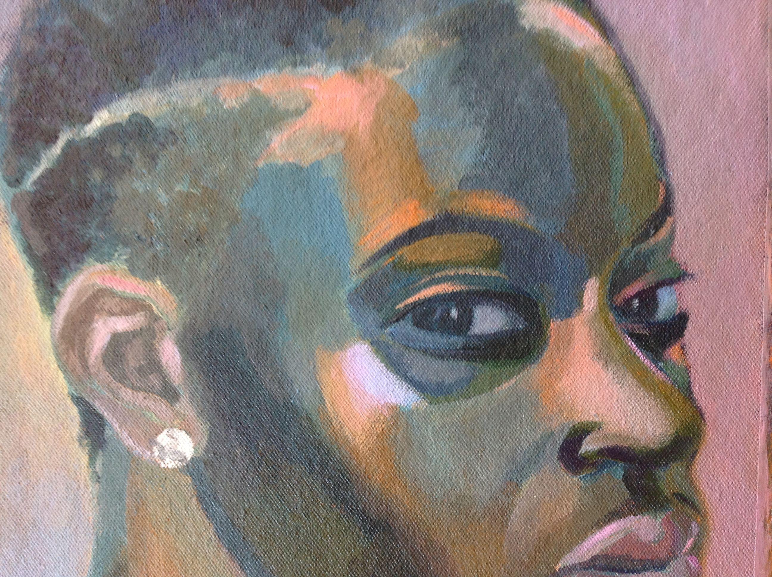 Acrylic work on unmounted canvas.  Represents a young black woman in profile. Her name is Marcia and she has become one of my favourite models. :: Painting :: Expressionism :: This piece comes with an official certificate of authenticity signed by