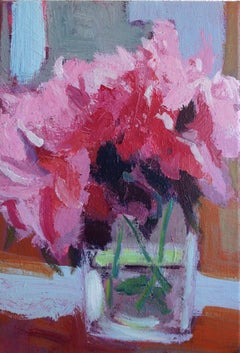 Rosa Blumen, Gemälde, Acryl auf Leinwand