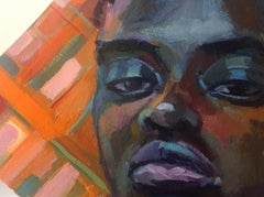 Portrait With Tartan Background, Painting, Acrylic on Paper