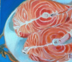 Lachs zum Mittagessen, Gemälde, Acryl auf Leinwand