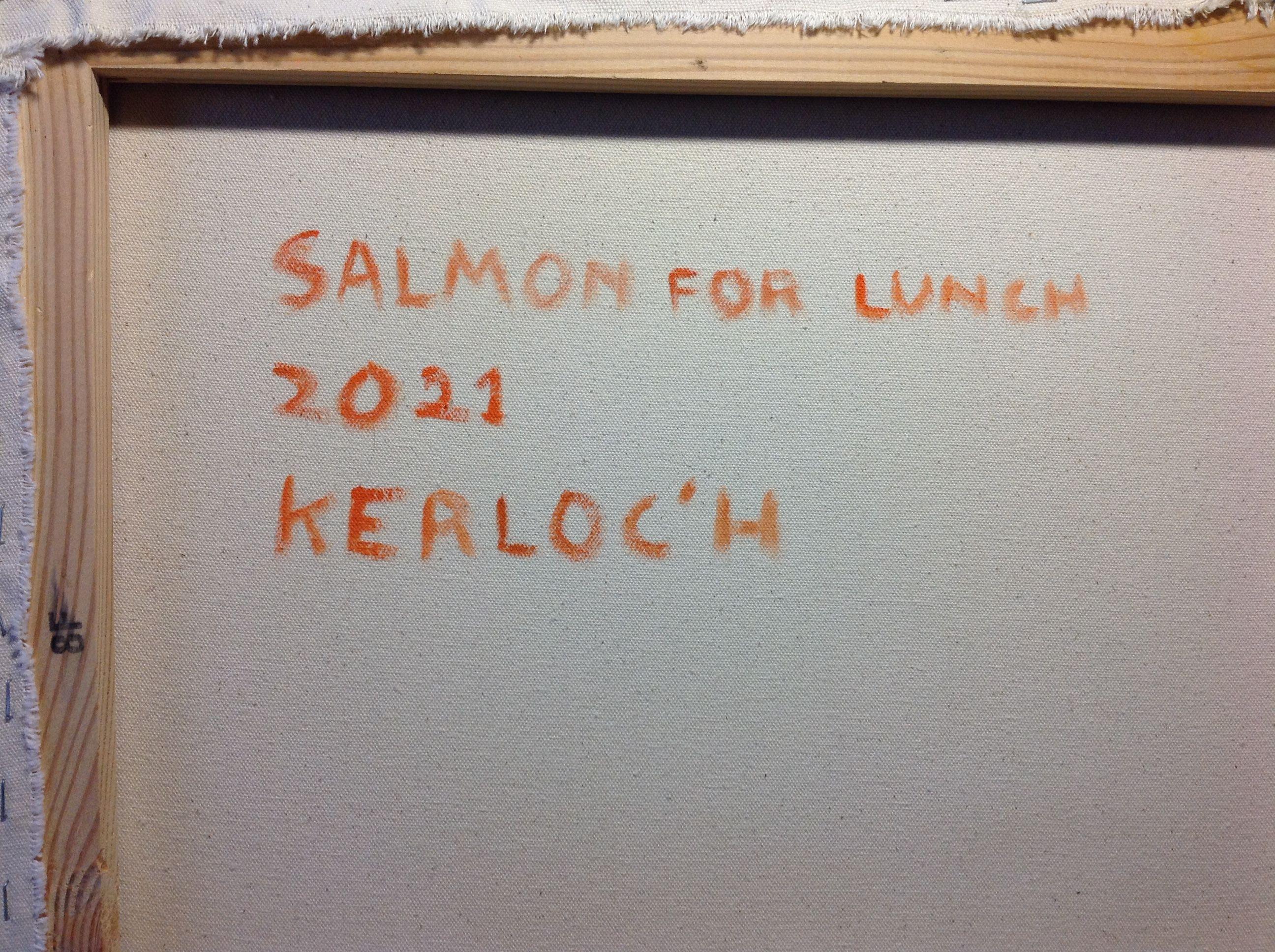 Salmon for Lunch, Painting, Acrylic on Canvas For Sale 4