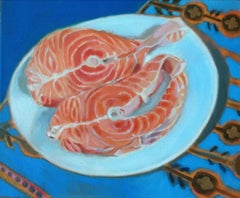 Le saumon pour le déjeuner, peinture, acrylique sur toile