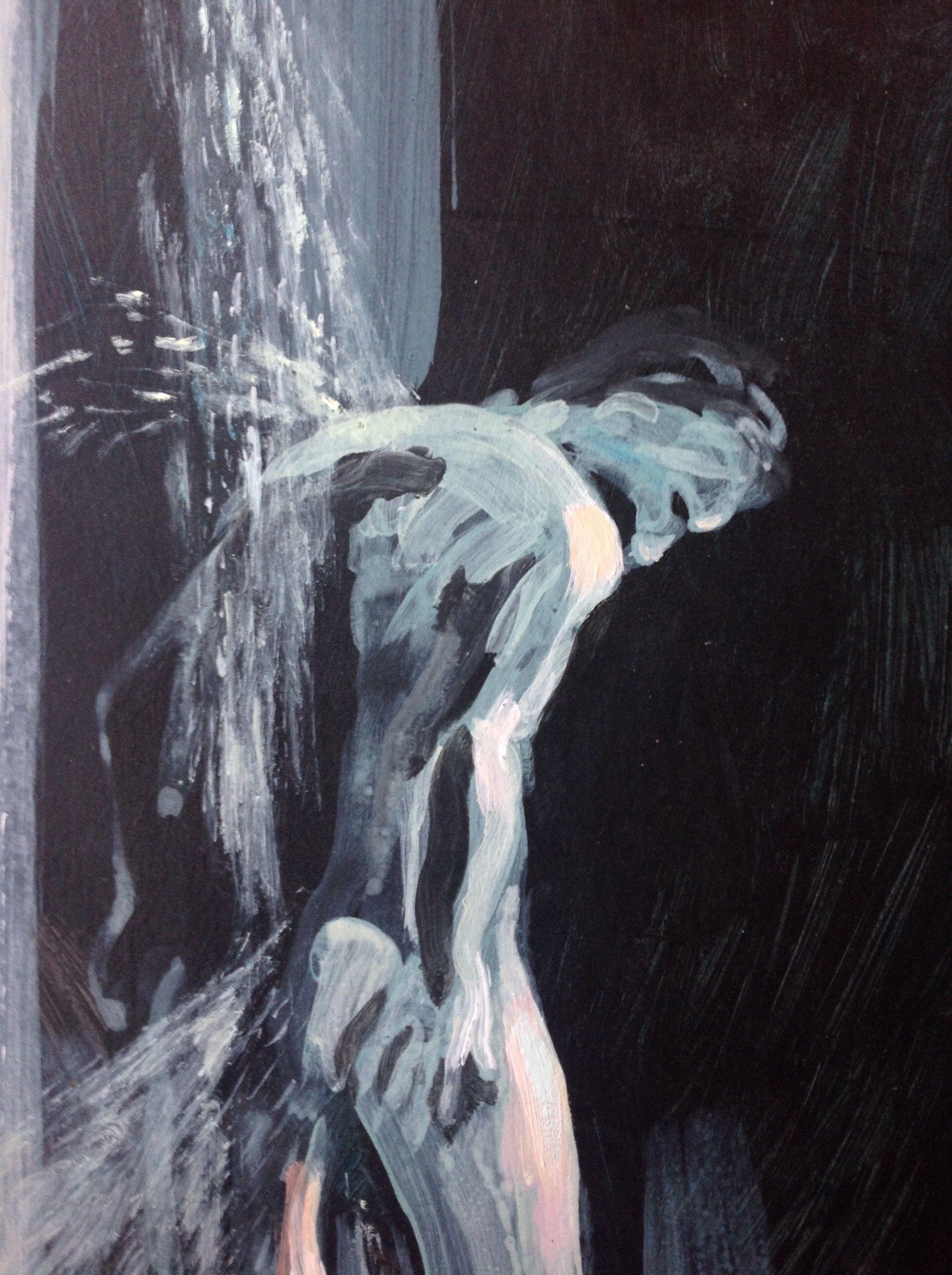 Shower at Night, Painting, Acrylic on Paper For Sale 1