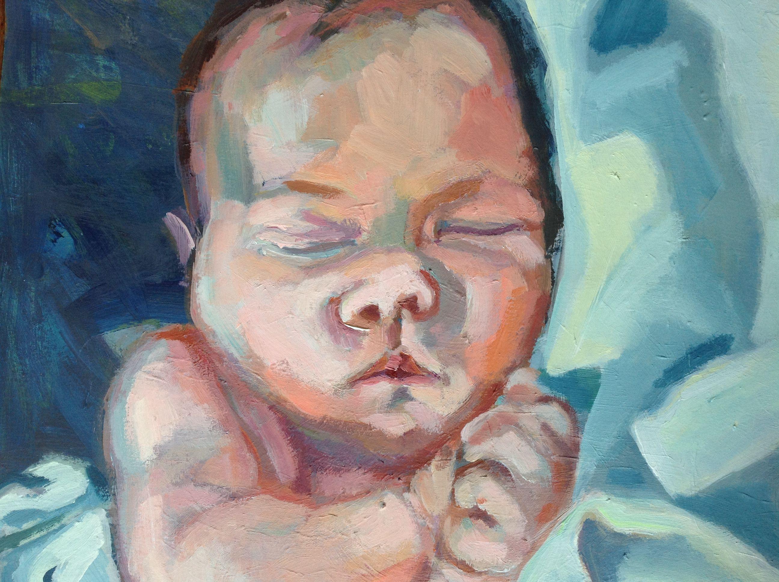 Acrylic on archival quality paper.  Belongs to a series I am doing on babies. :: Painting :: Contemporary :: This piece comes with an official certificate of authenticity signed by the artist :: Ready to Hang: No :: Signed: Yes :: Signature