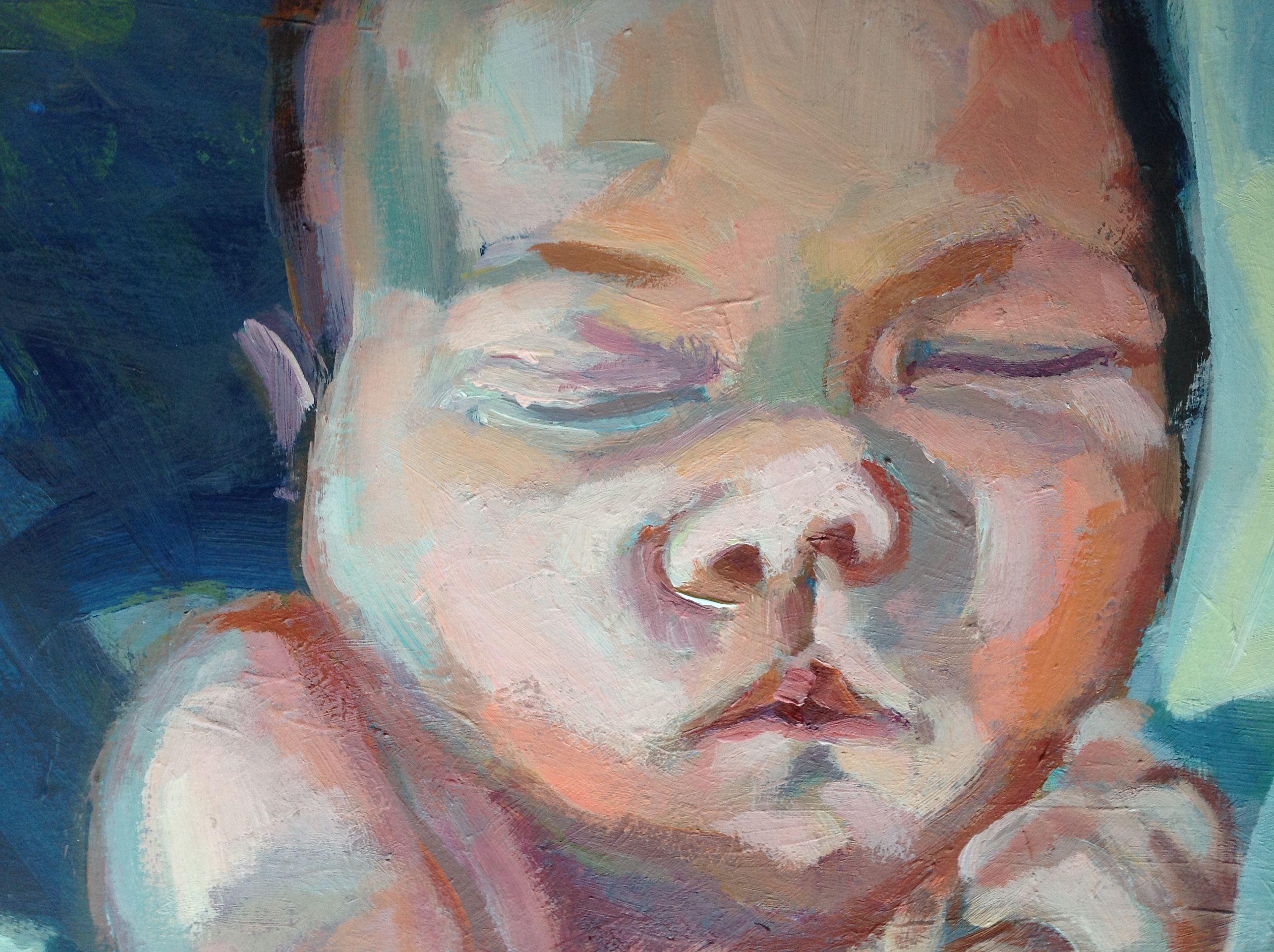 Sleeping Baby, Painting, Acrylic on Paper For Sale 1