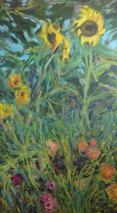 Sunflowers in the wind, Painting, Acrylic on Canvas