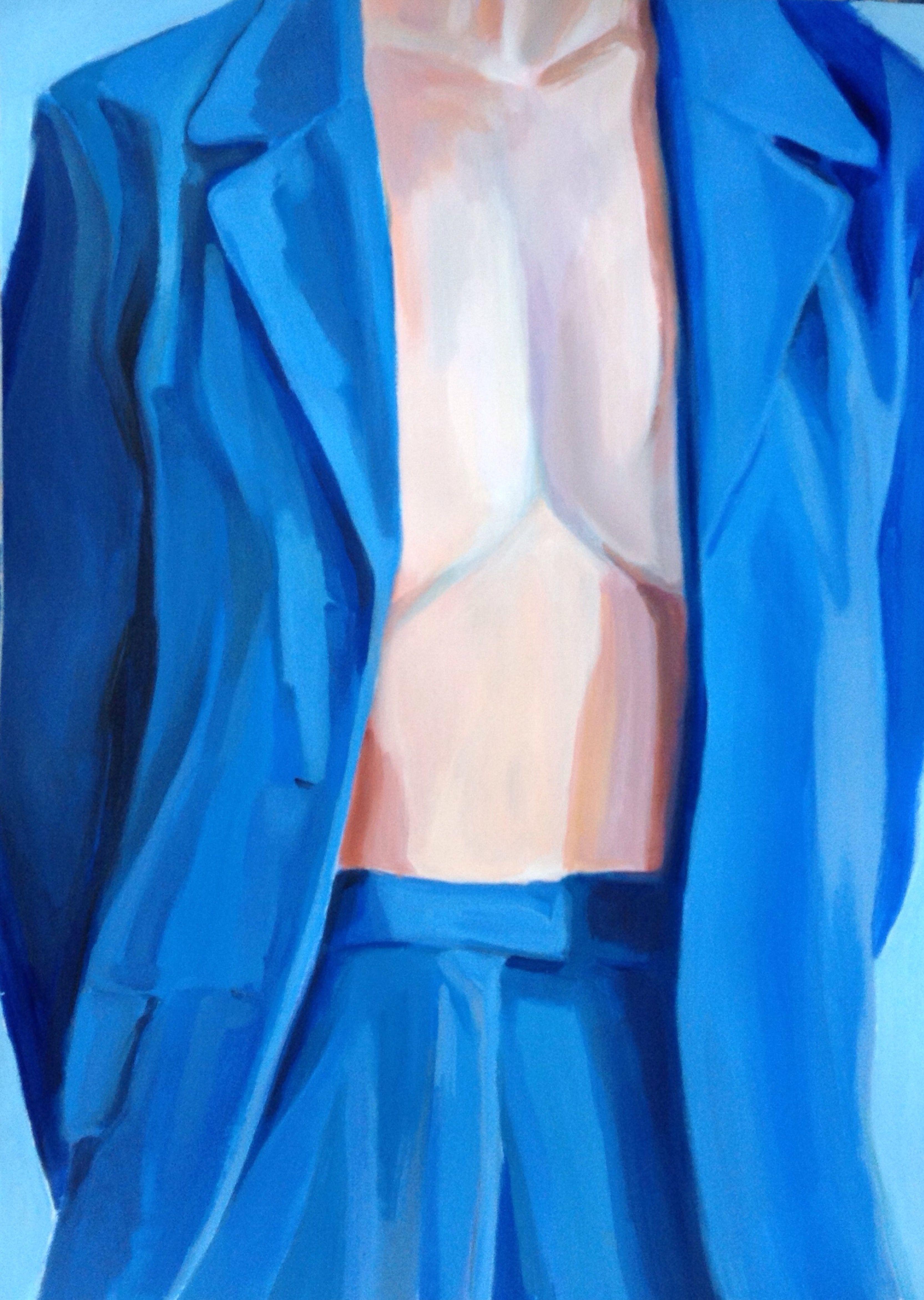 Figurative Painting de Anyck Alvarez Kerloch - El traje azul, Pintura, Acrílico sobre papel
