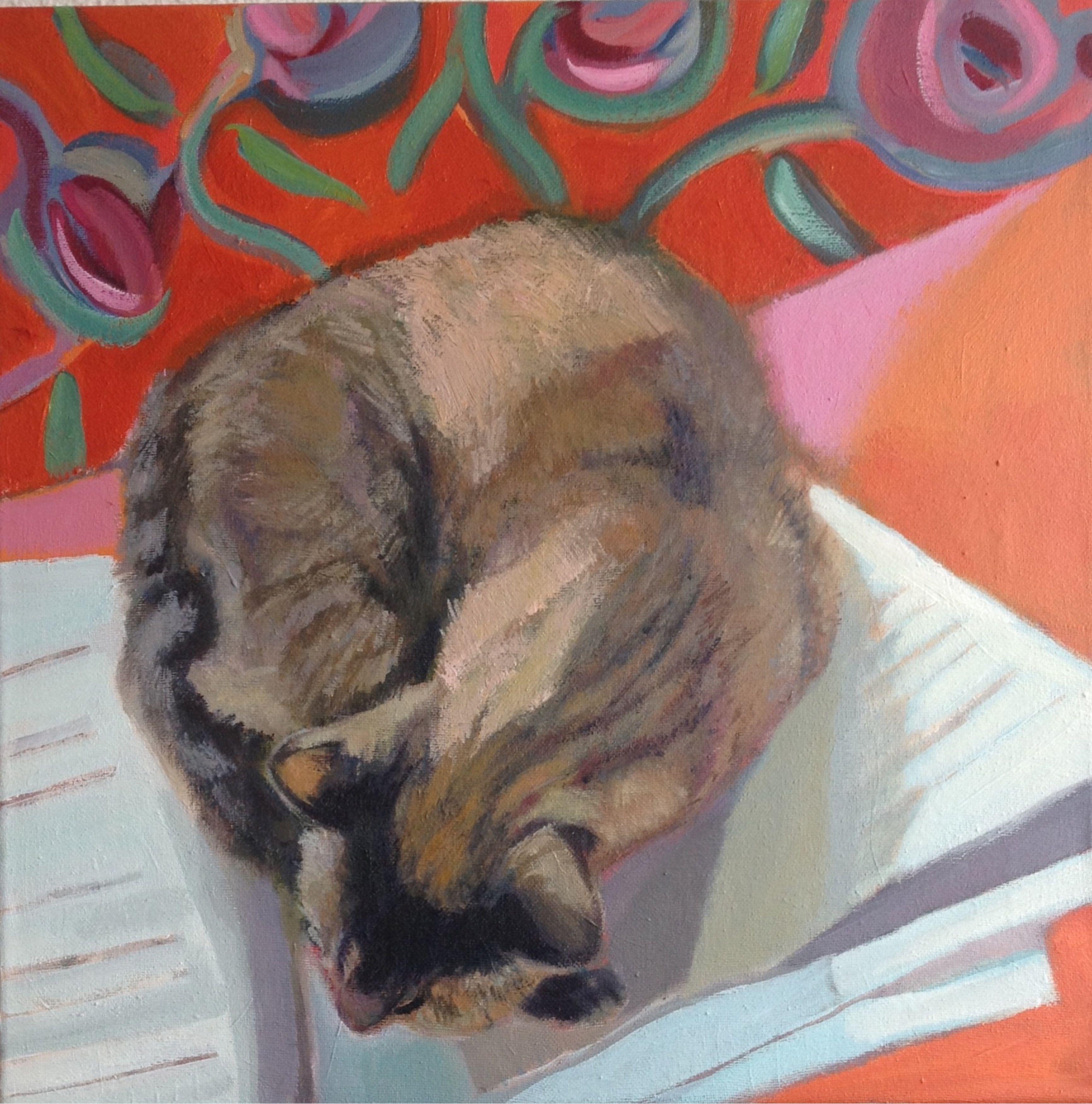 The cat that could read, Painting, Acrylic on Canvas