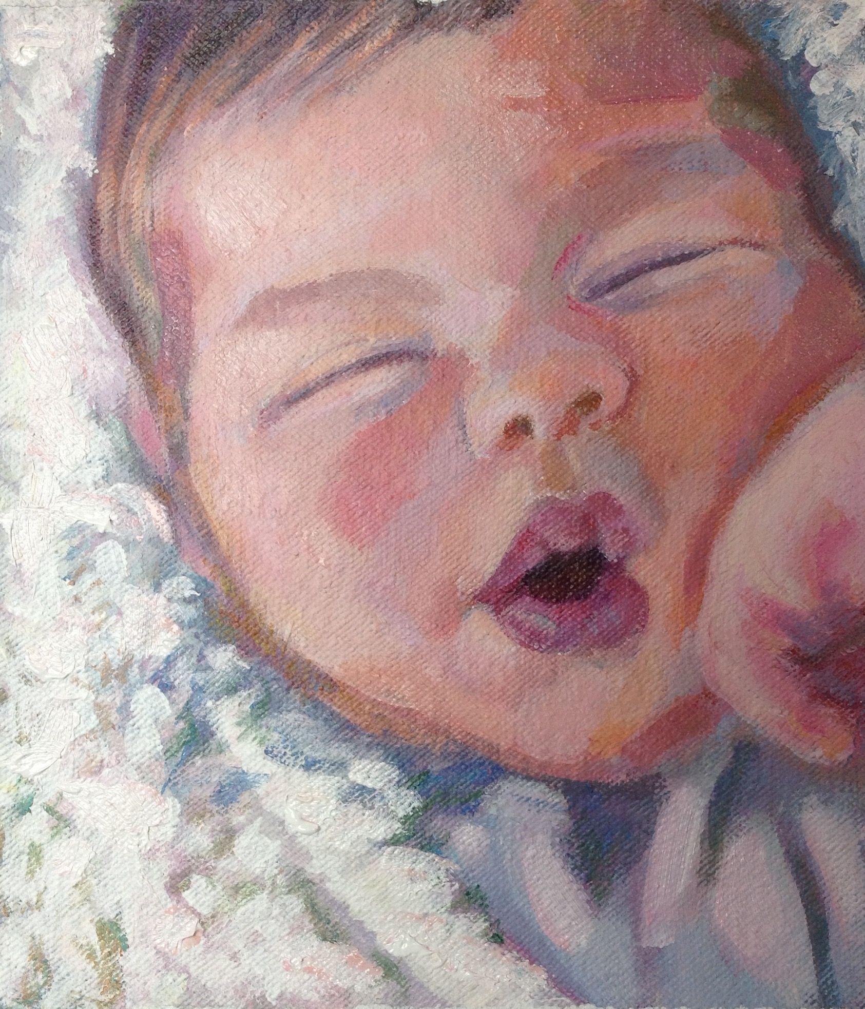 Acrylic on canvas. Small format. I am painting a series on babies and childrenn. It is a challeng because many times they end up looking like old children. :: Painting :: Contemporary :: This piece comes with an official certificate of authenticity