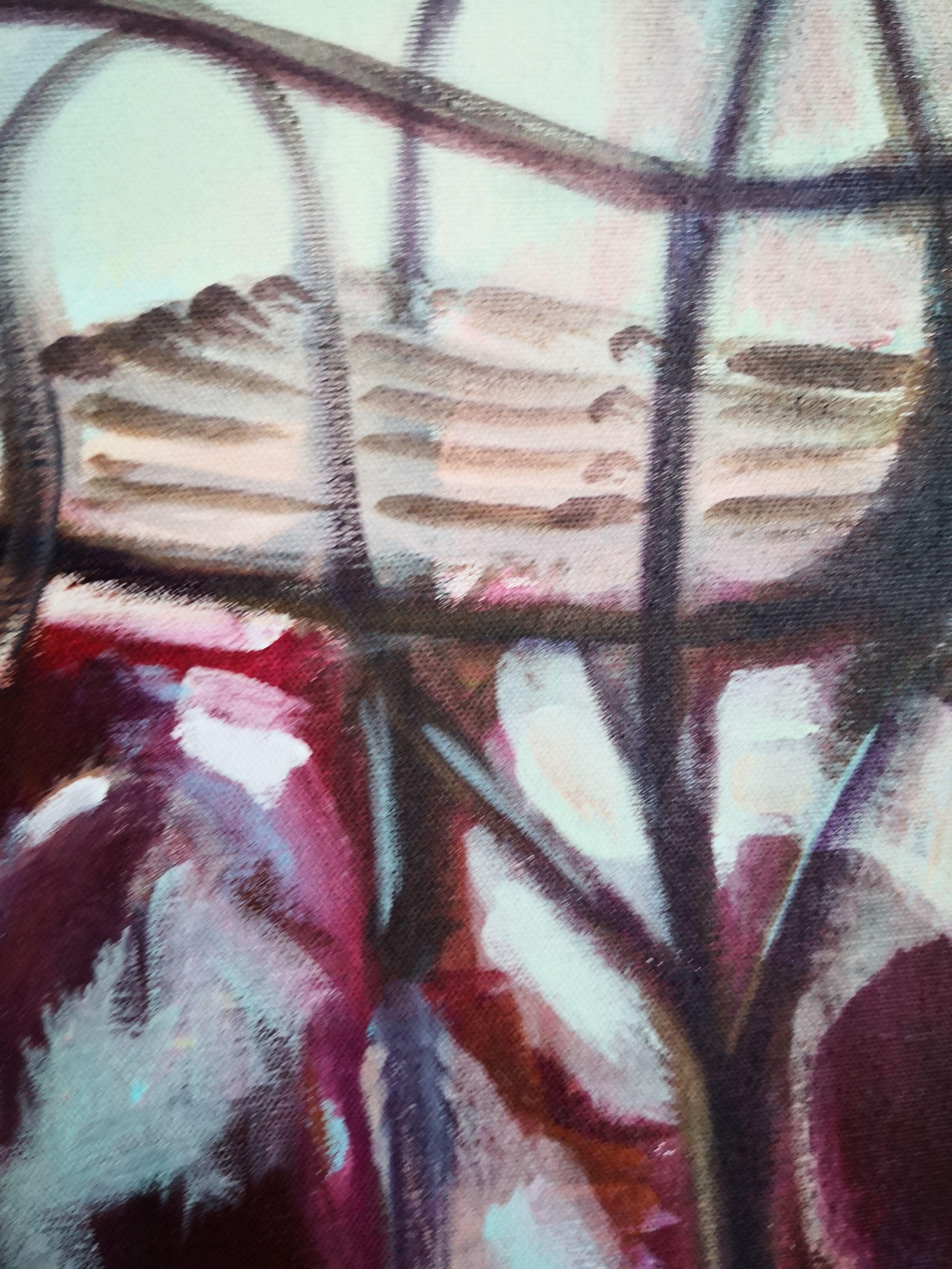 Due sedie e una finestra, Pittura, Acrilico su tela in vendita 1
