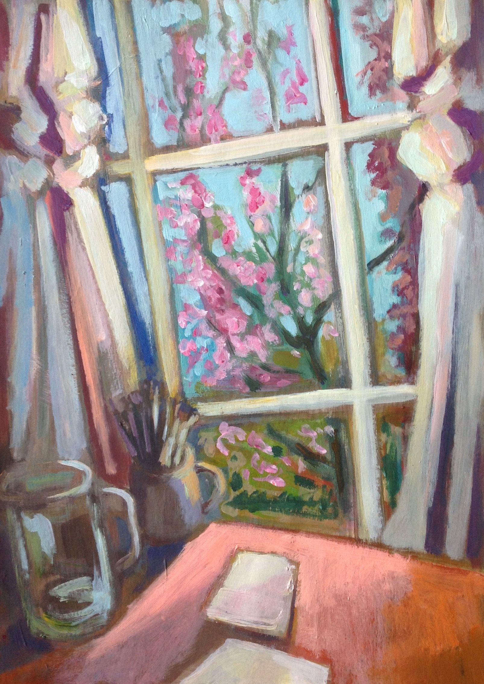 Vista dalla finestra #1, Pittura, Acrilico su carta - Painting di Anyck Alvarez Kerloch