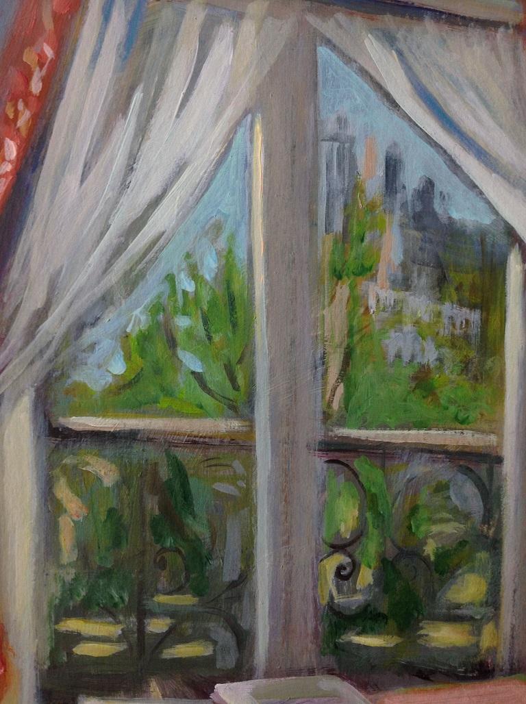 Vista desde la ventana, Pintura, Acrílico sobre papel de acuarela - Painting Expresionista de Anyck Alvarez Kerloch