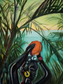Window with Figurines, Painting, Acrylic on Canvas