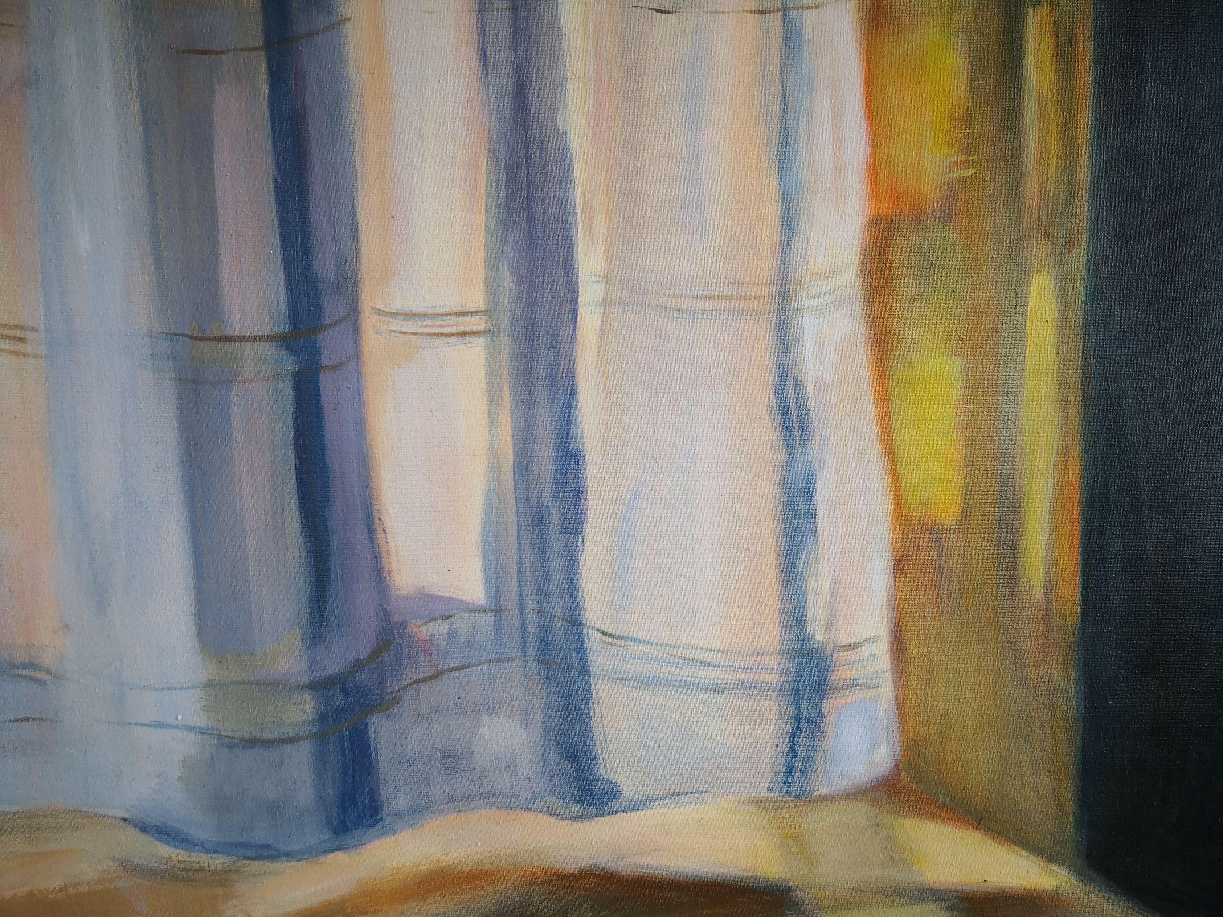 Acrílico sobre lienzo.  Siempre me atrae la luz que entra por las ventanas y la forma en que juega con las cortinas :: Pintura :: Contemporánea :: Esta obra se entrega con un certificado oficial de autenticidad firmado por el artista :: Lista para