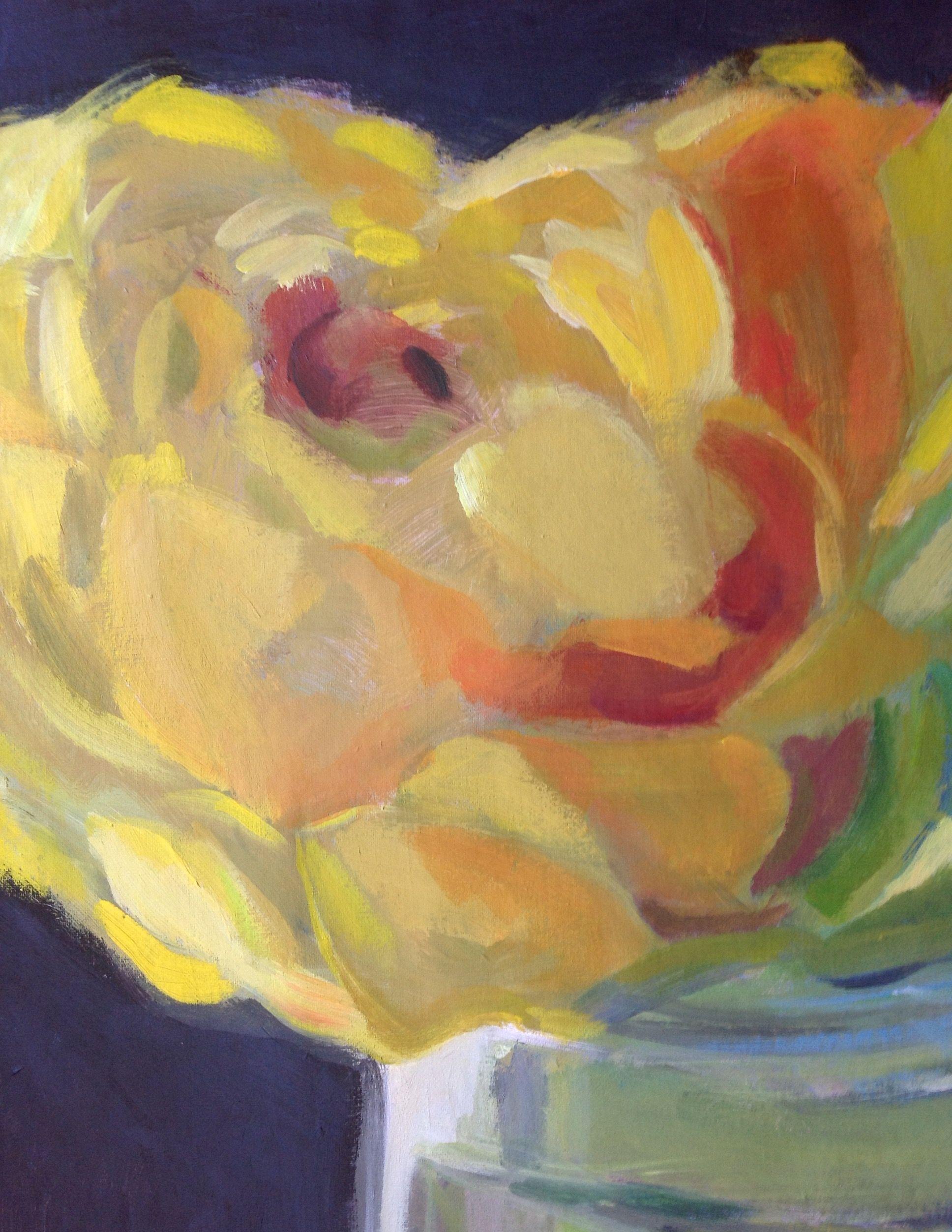 Yellow Blooom, Pittura, Acrilico su tela - Painting Moderno di Anyck Alvarez Kerloch