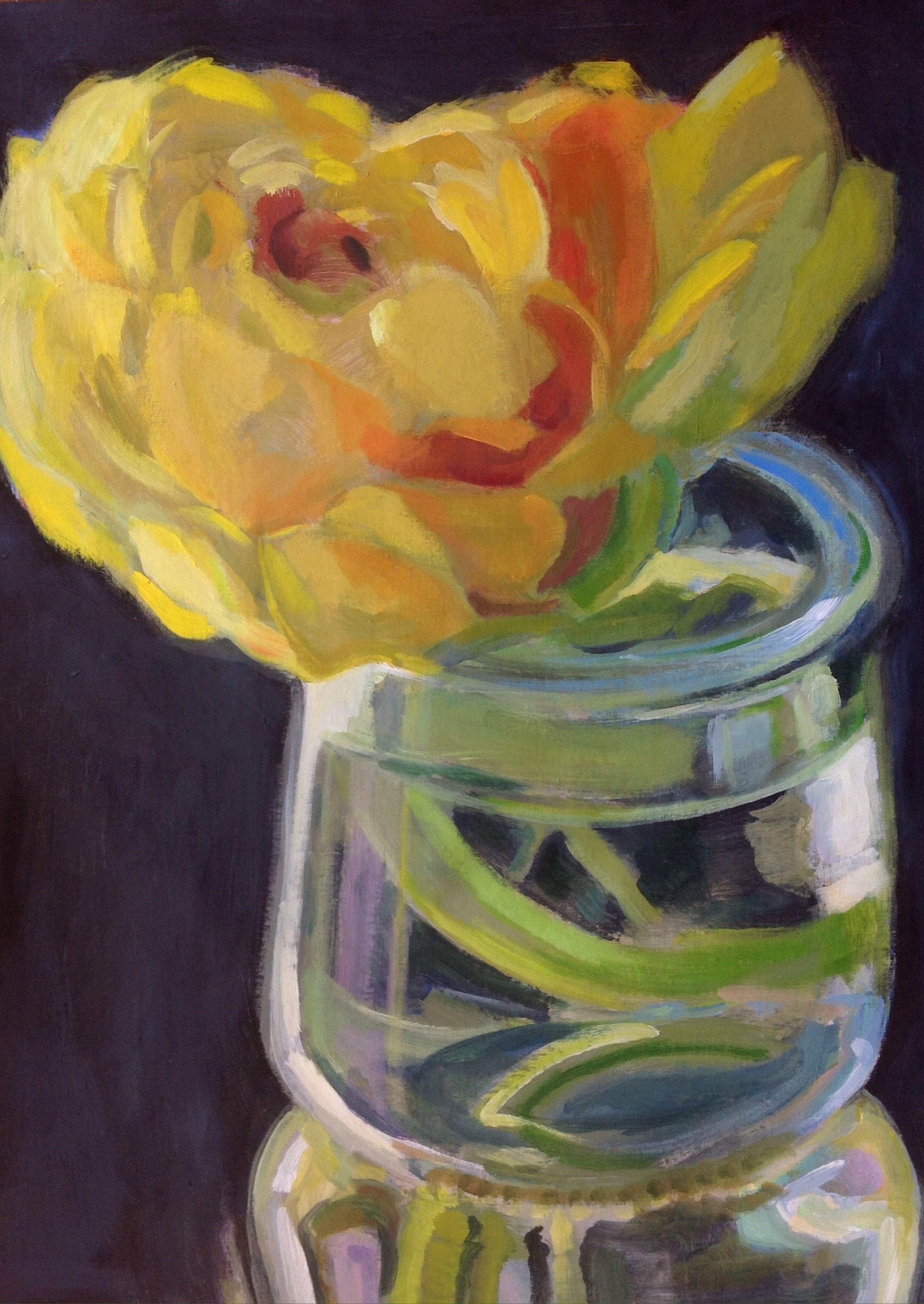 Yellow Blooom, Pittura, Acrilico su tela - Painting di Anyck Alvarez Kerloch