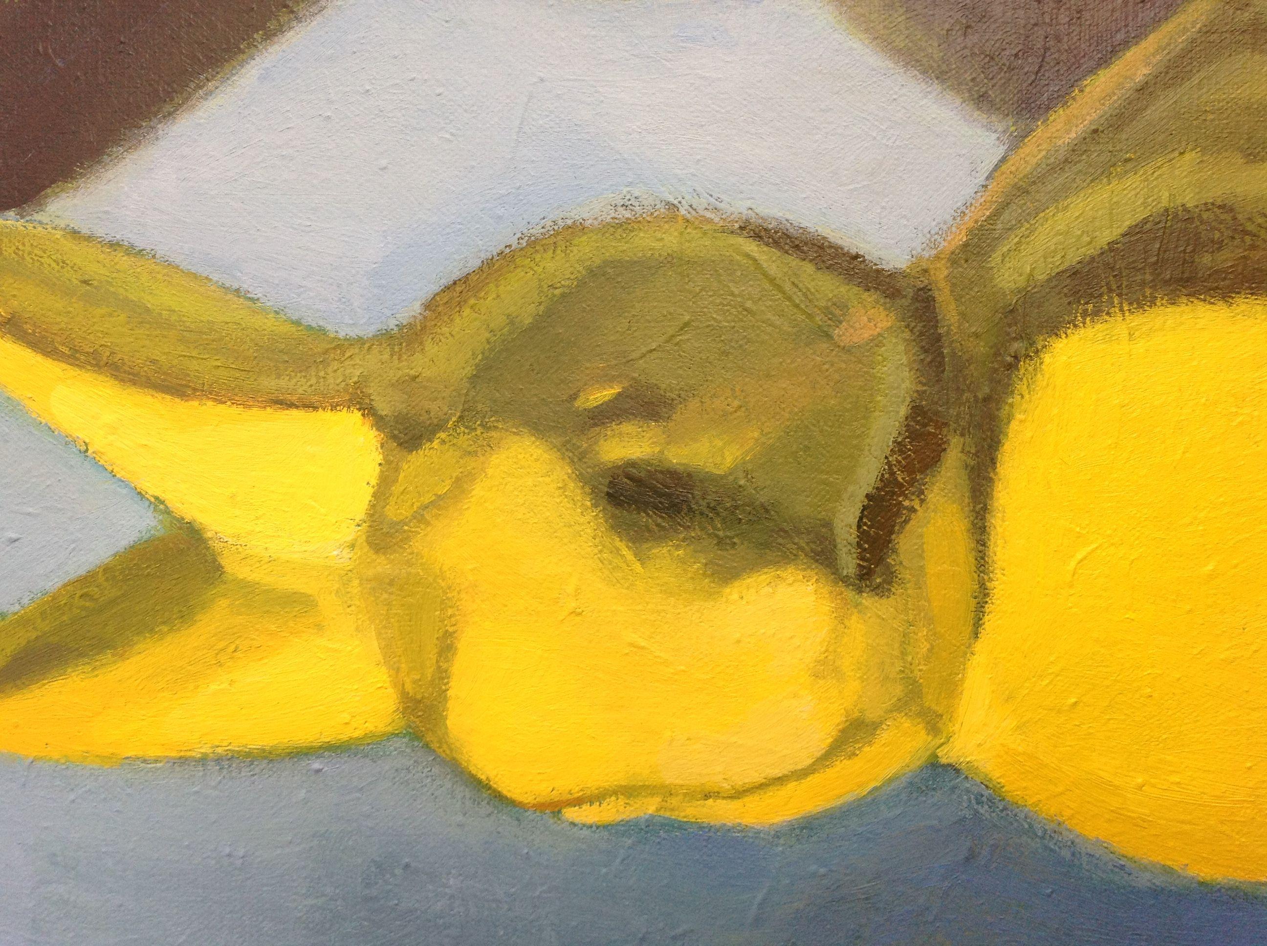 Acrylic on mounted canvas. I collect objects to use in mystill lifes. This painting belongs to a series I did with these little yellow ceramic rabbits. :: Painting :: Contemporary :: This piece comes with an official certificate of authenticity