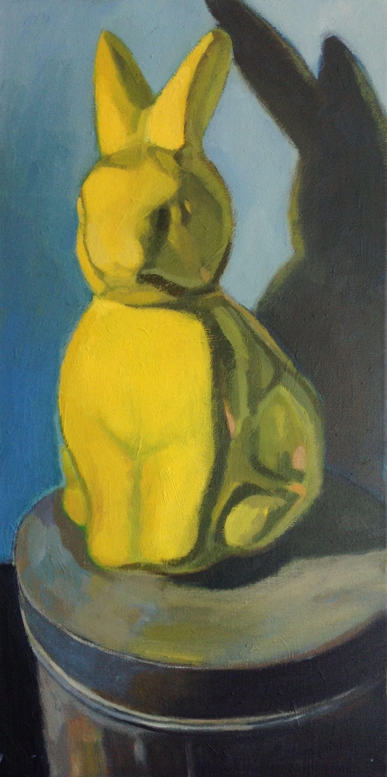 Acrylic on mounted canvas. I collect objects to use in mystill lifes. This painting belongs to a series I did with these little yellow ceramic rabbits. :: Painting :: Contemporary :: This piece comes with an official certificate of authenticity