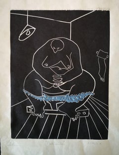 Méditation, œuvre imprimée à la main, linocut