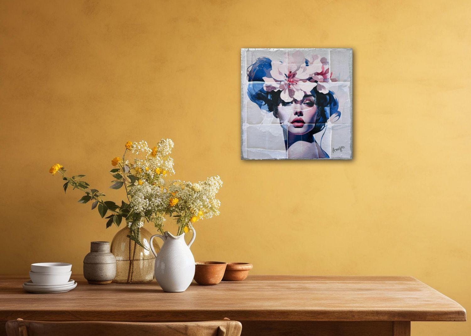 Fiori nella scatola, tecnica mista su tela - Mixed Media Art Contemporaneo di Anyes Galleani