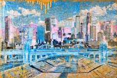 Los Angeles in Baby Colors & Gold, Mixed Media on Wood Panel