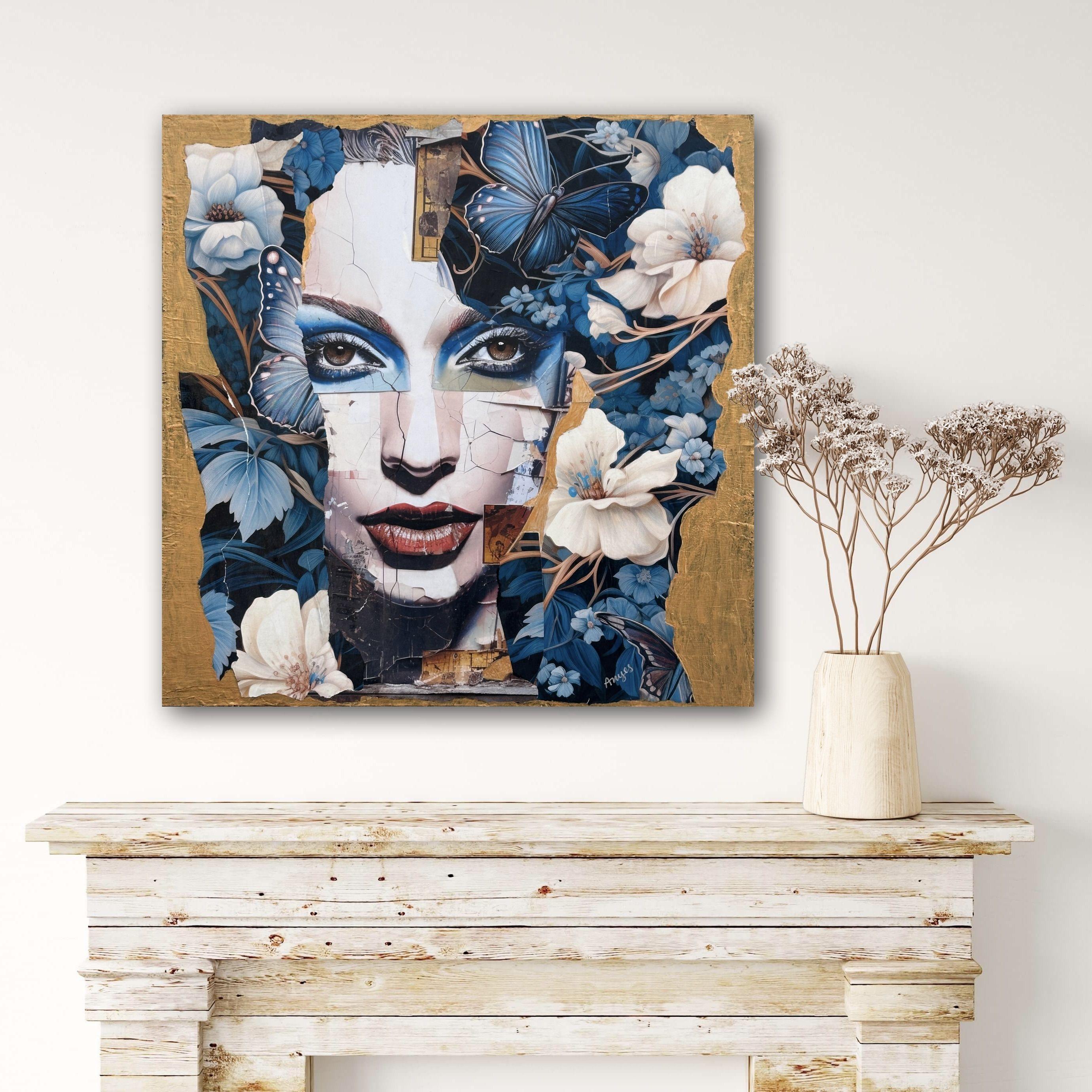 The Butterflies Collage, Mixed Media on Wood Panel - Contemporary Mixed Media Art by Anyes Galleani