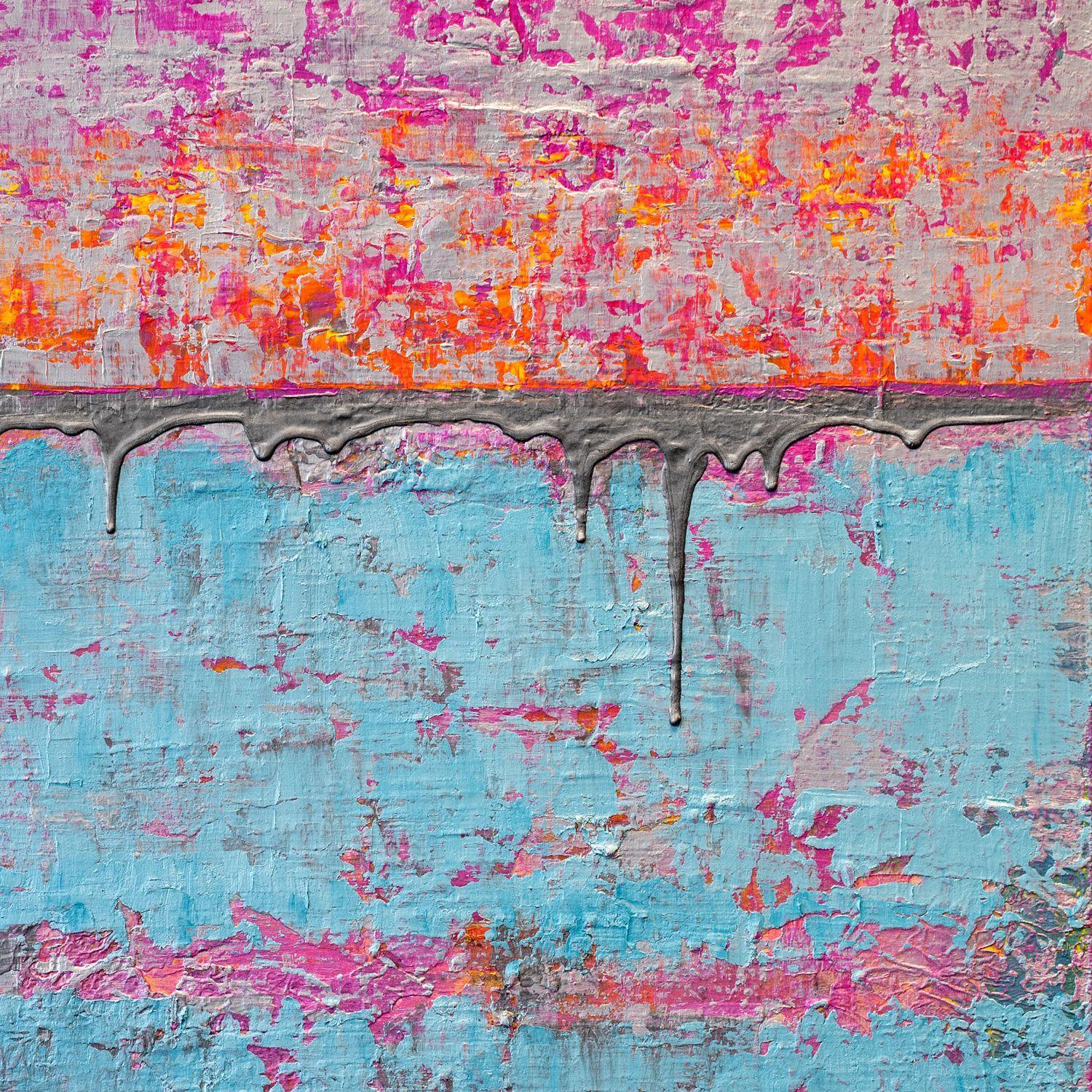 Rosa & Blau Eroded Abstrakt, Gemälde, Acryl auf Holzplatte (Sonstige Kunststile), Painting, von Anyes Galleani