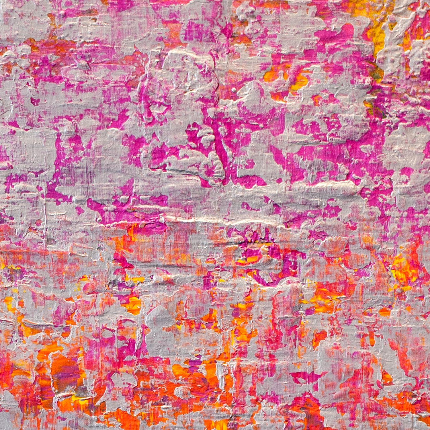 Gemälde in Mischtechnik auf Holzplatte, zum Aufhängen bereit. Das Kunstwerk ist eine Mischung aus Collage und Malerei und erinnert an eine erodierte, bunte Wand voller schöner Details :: Malerei :: Rustikal :: Dieses Werk wird mit einem offiziellen,