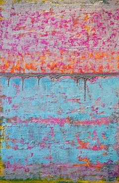 Rosa & Blau Eroded Abstrakt, Gemälde, Acryl auf Holzplatte
