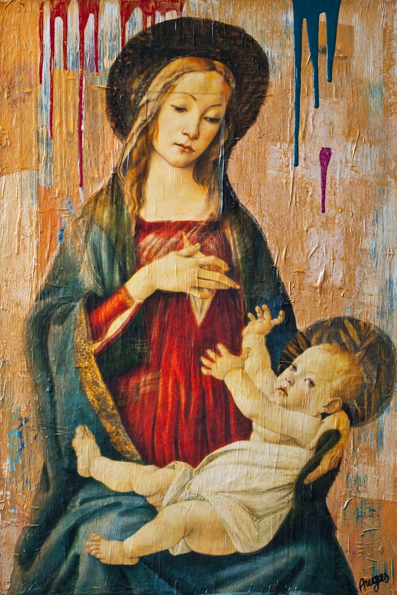 Madonna recuperada, Pintura, Acrílico sobre panel de madera - Painting de Anyes Galleani