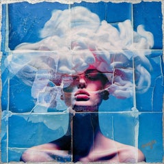 Nube en una caja, Técnica mixta sobre lienzo