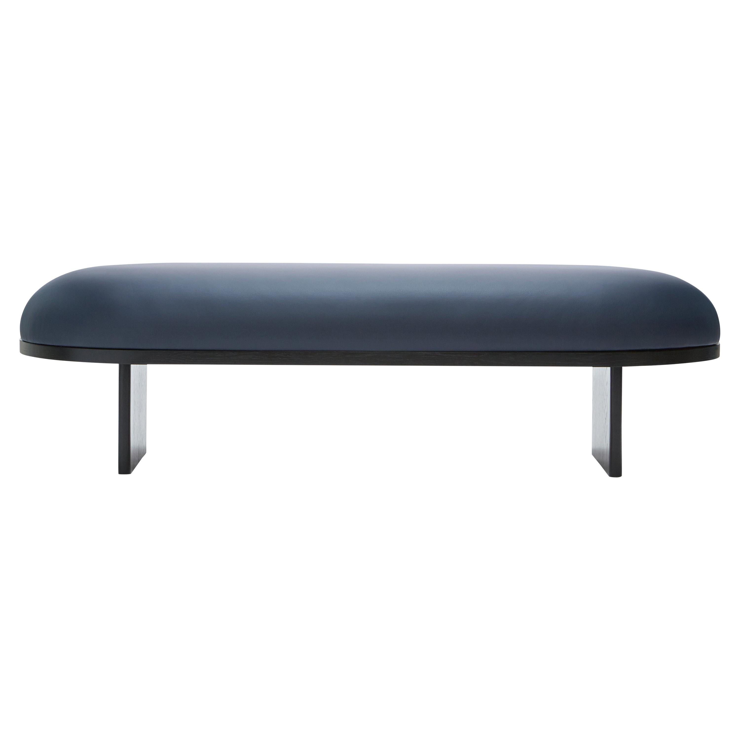 For Sale: Black (Stained Black) Anza Large Upholstered Bench with Floating Cushion