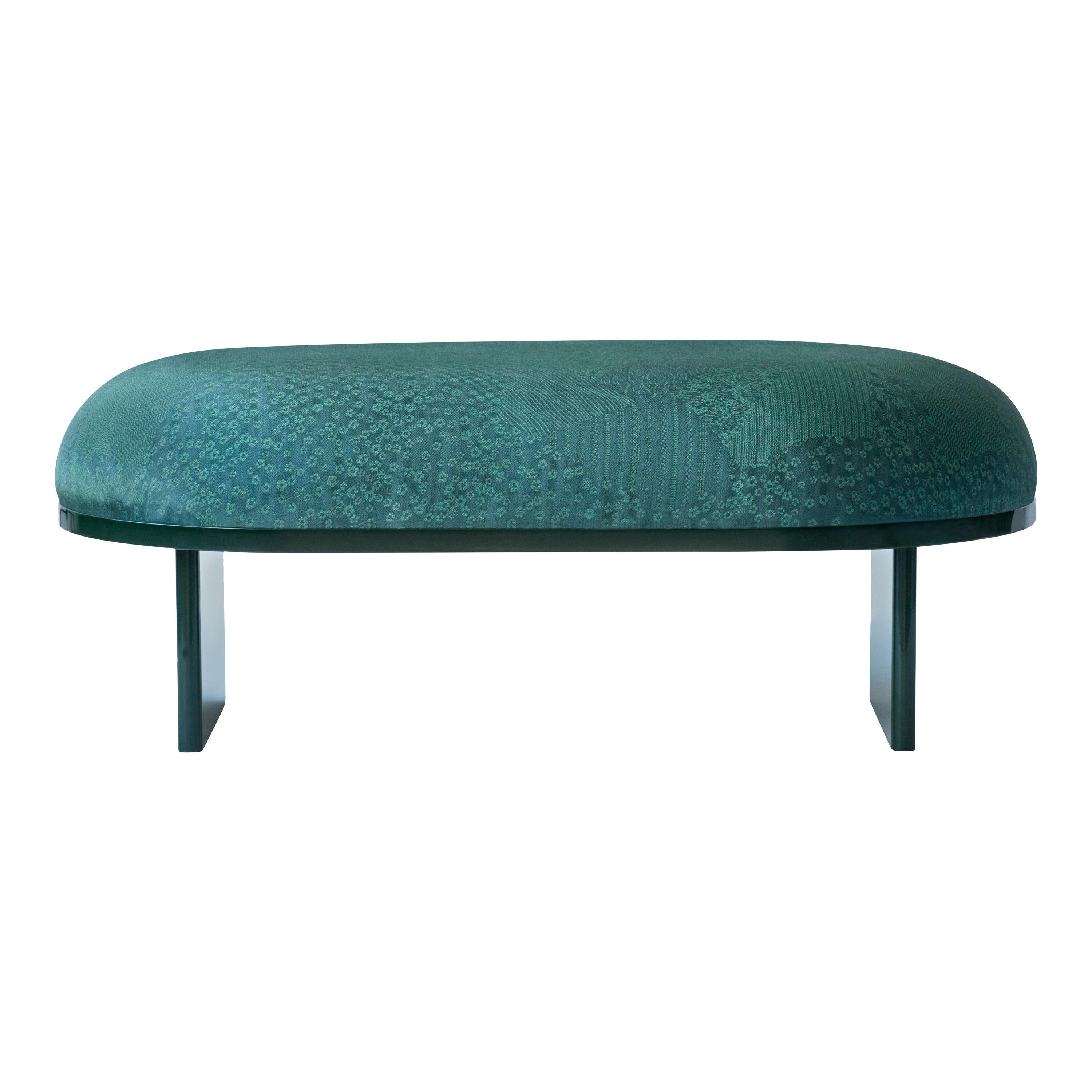For Sale: Green (Cedar Green) Anza Small Upholstered Bench with Floating Cushion