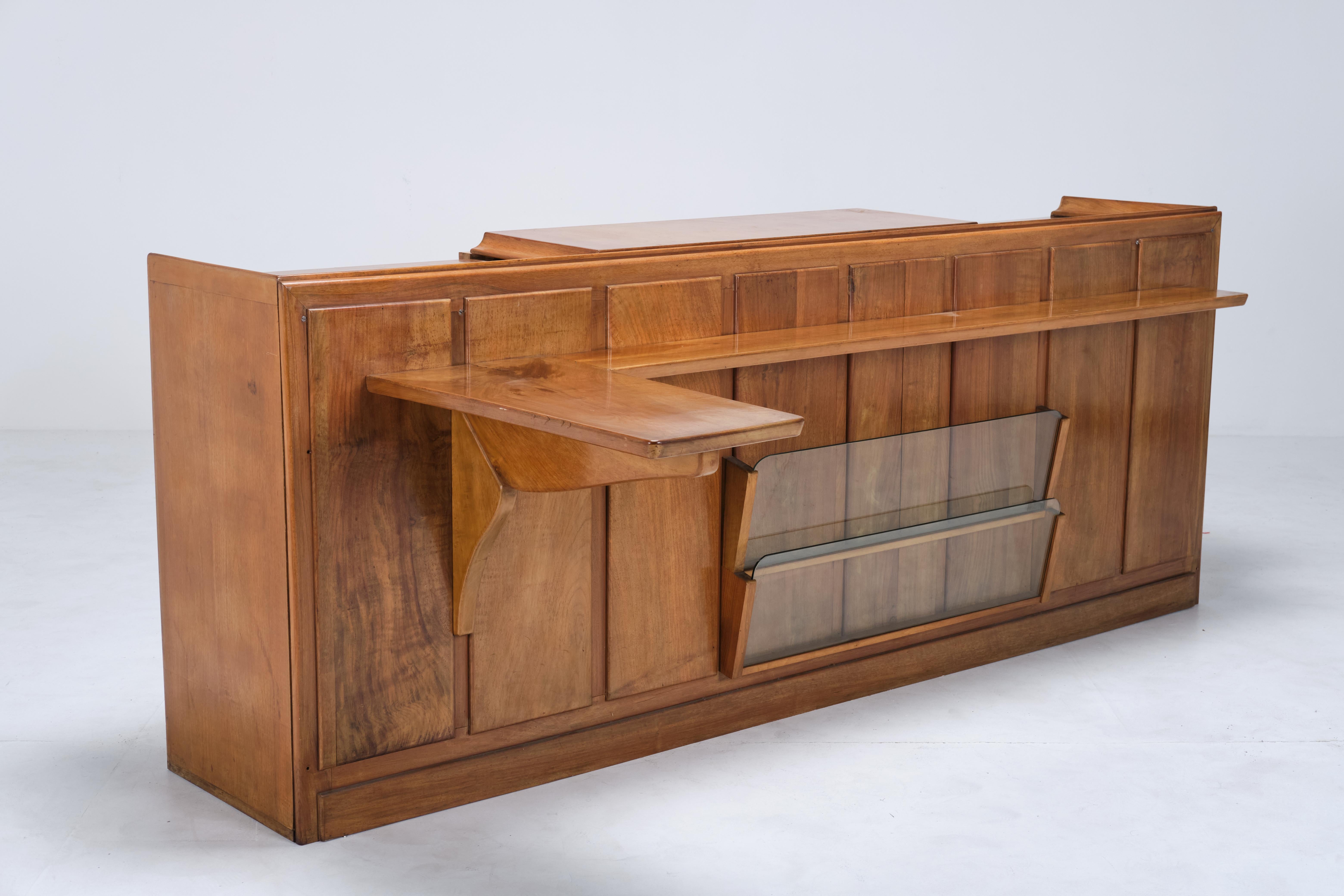 Wood Giuseppe Anzani Midcentury bar cabinet with stunning glazed ceramic panel - 1950 For Sale