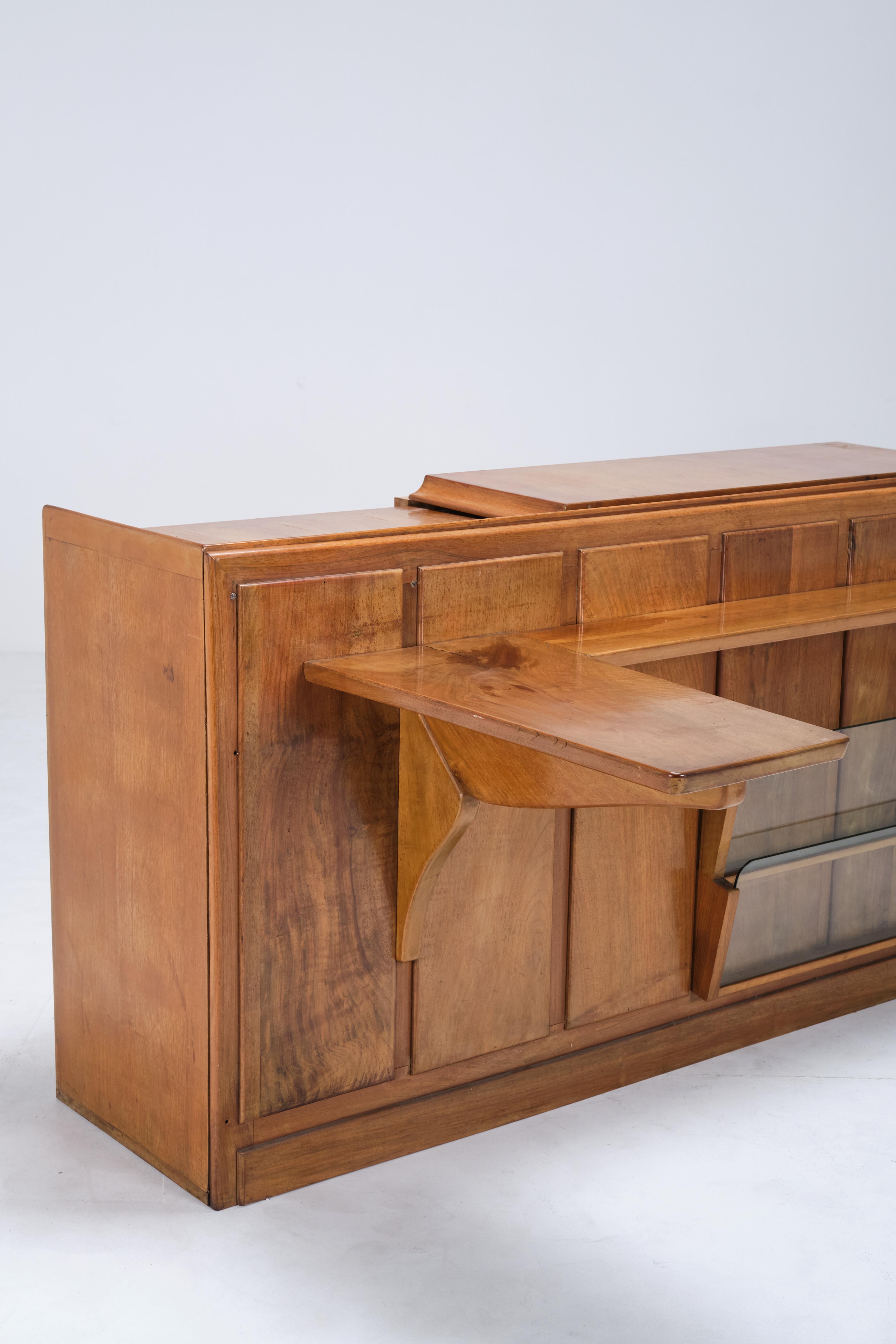 Giuseppe Anzani Mueble bar de mediados de siglo con impresionante panel de cerámica esmaltada - 1950 en venta 3