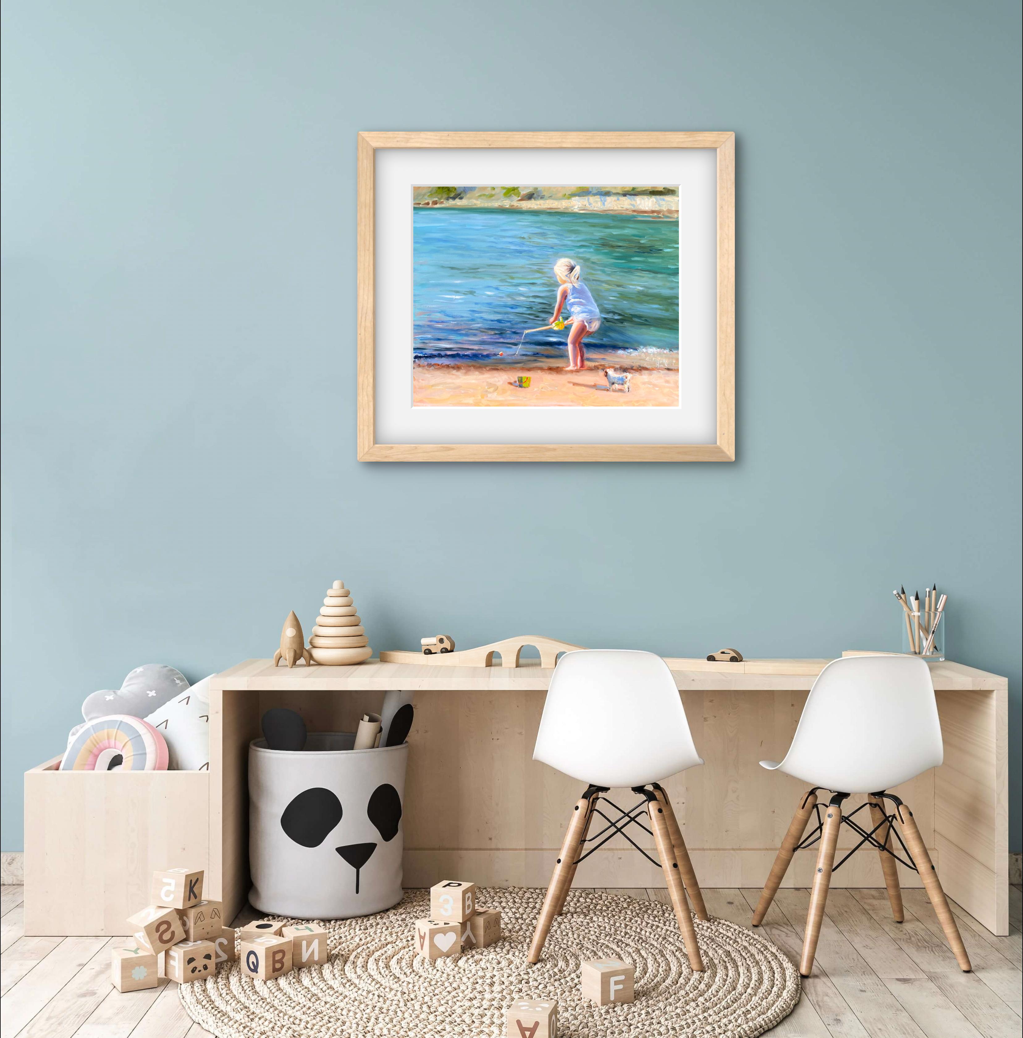 Game with waves - Gray Figurative Painting by Anzhelika Muzychenko 