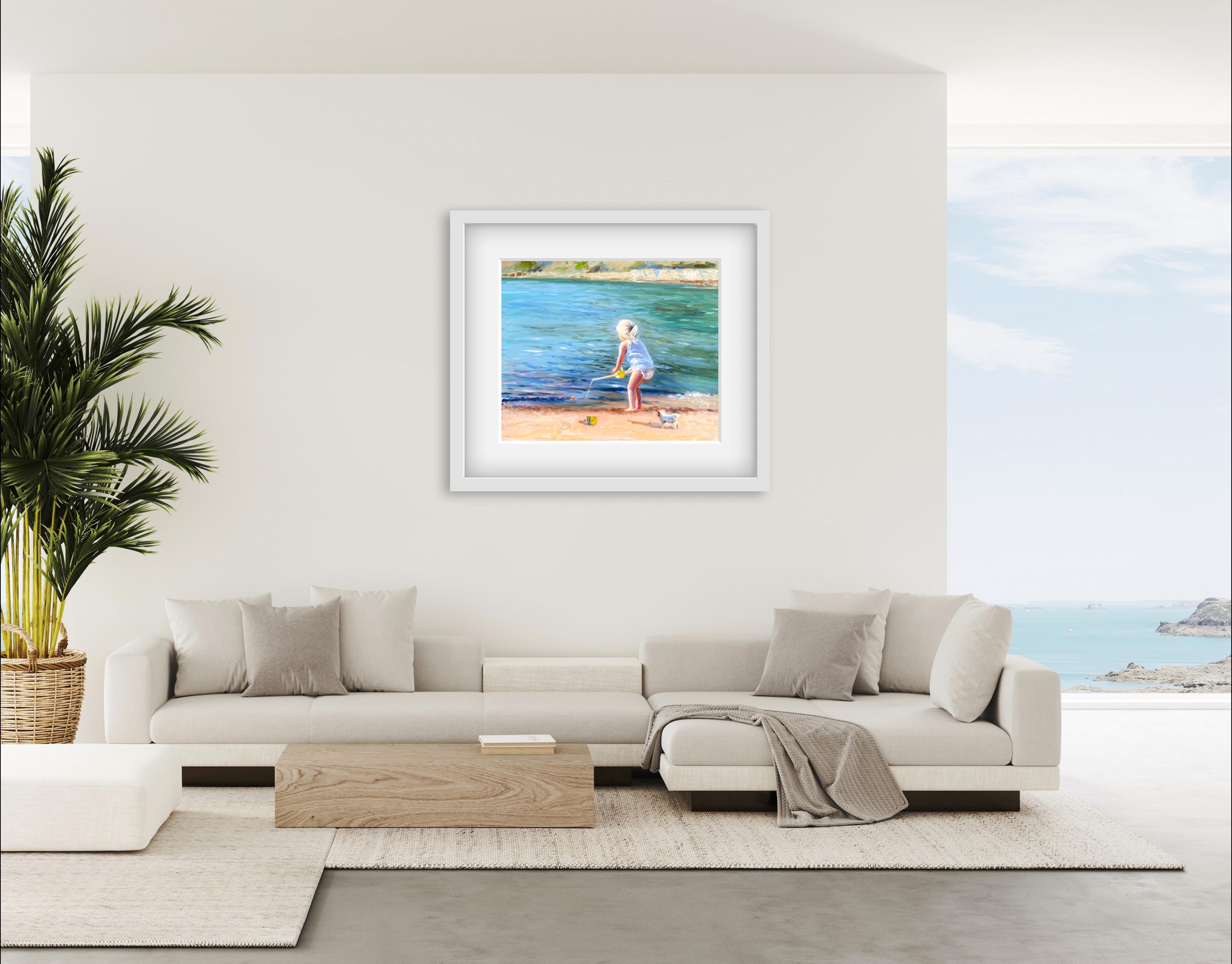 From the series «Summer Memories»

This painting depicts a little girl playing on the beach on a summer day. Her small figure is touchingly integrated into the vast blue of the water, while the gentle breeze and waves add a sense of motion to the